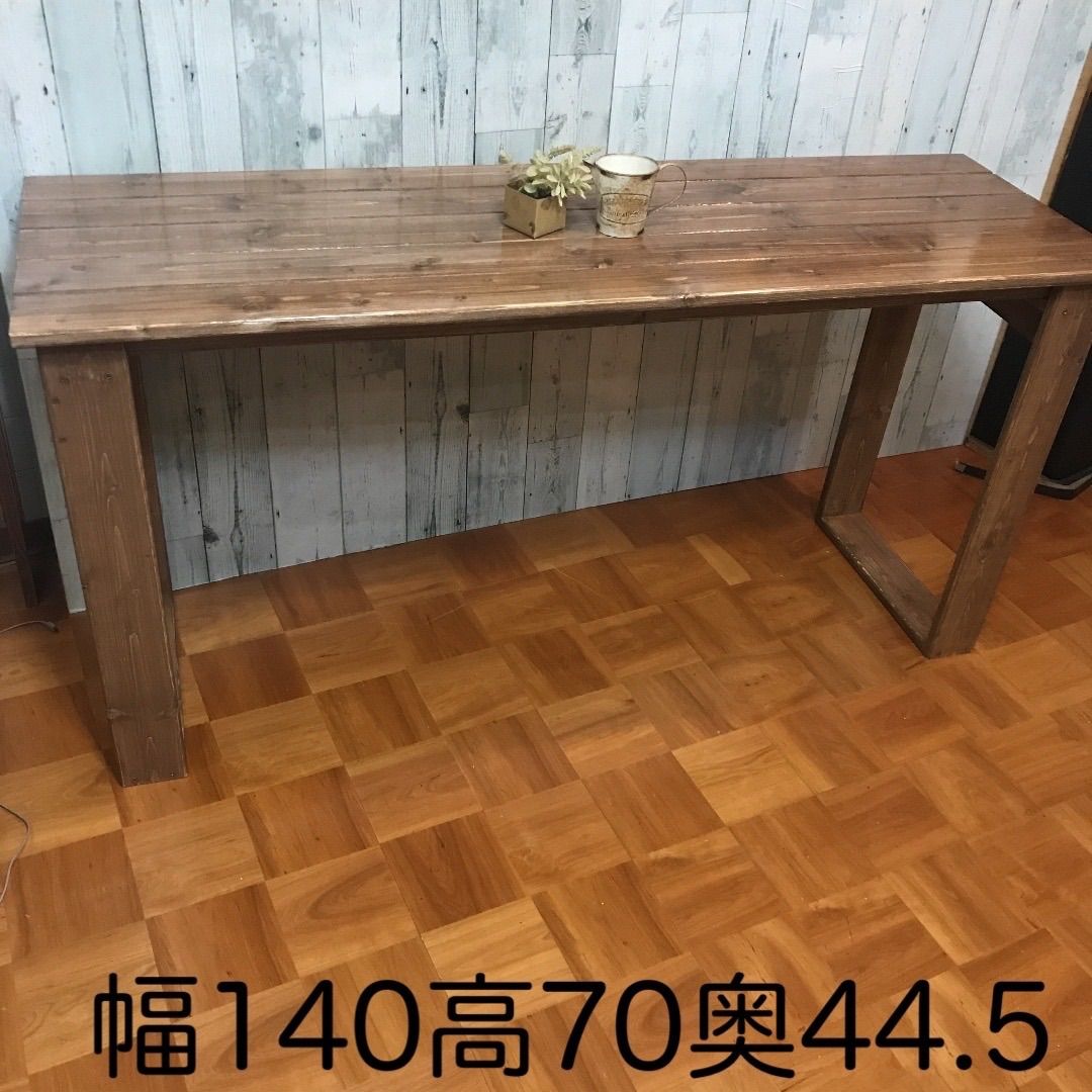テーブル カウンター✳天板ヒノキの集成材 幅140 ウォルナット ピカピカ-
