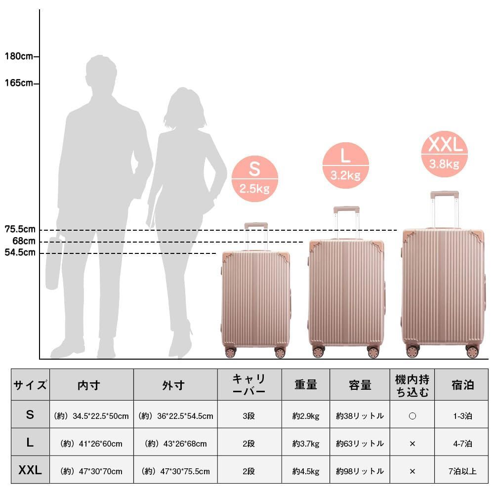 キャリーバッグ キャリーケース 機内持込 スーツケース TSAローク搭載 超軽量 大型 静音 ダブルキャスター Xindzy 耐衝撃 360度回転906 ローズゴールド XXL