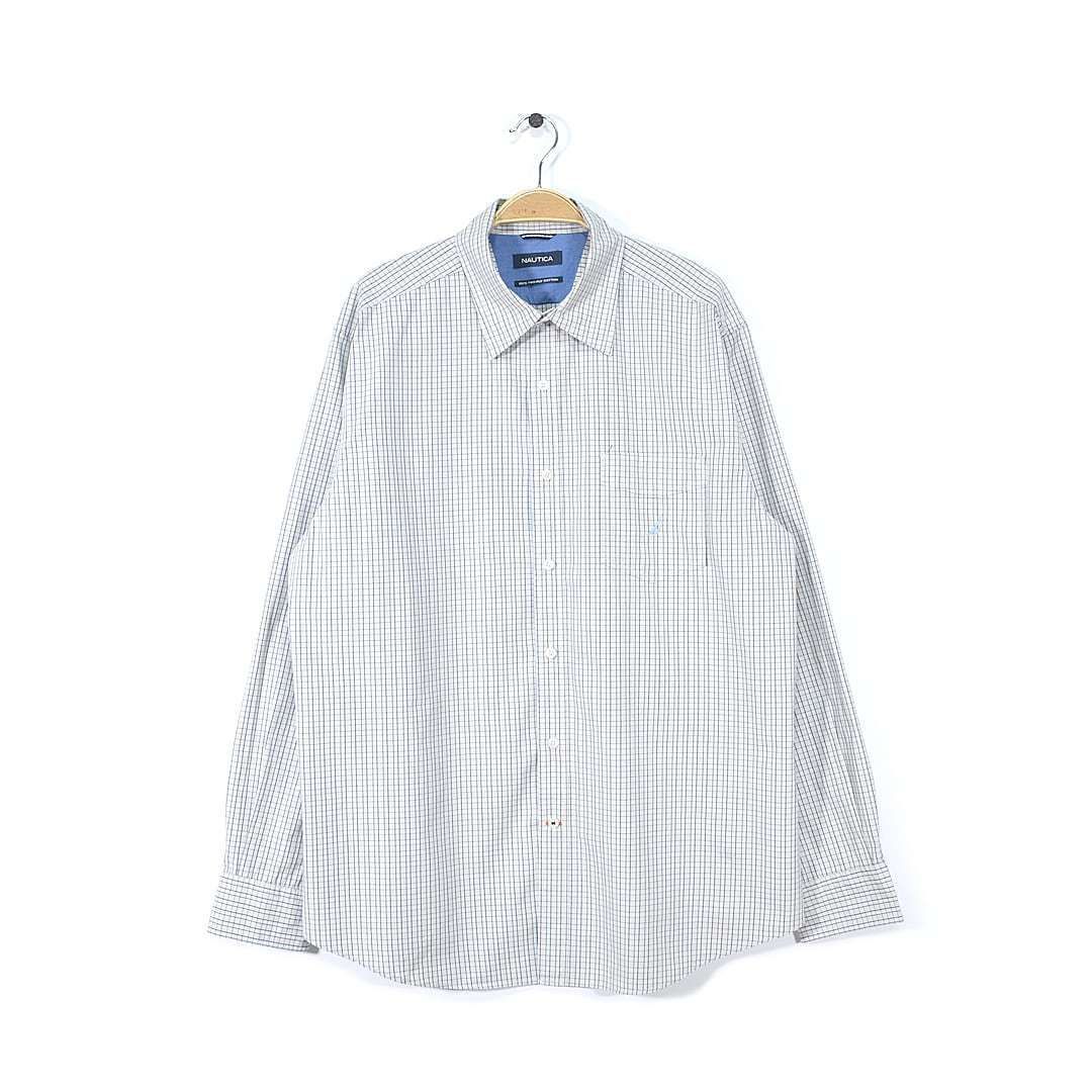 ノーティカ カジュアルシャツ ワンポイントロゴ チェック柄 長袖シャツ NAUTICA メンズL 古着 @CA1292