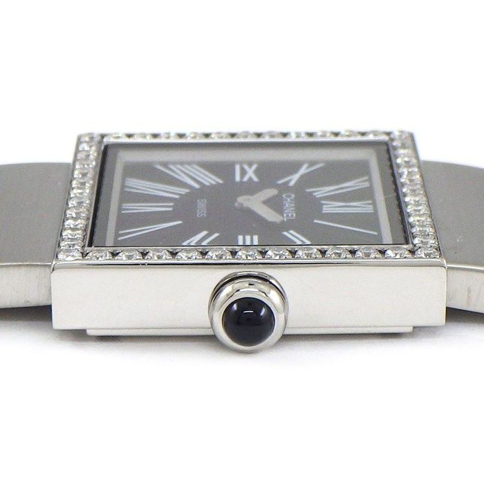 シャネル CHANEL 腕時計 マドモワゼル H0875 ダイヤベゼル スクエア ブラック文字盤 ローマンインデックス SS クオーツアナログ