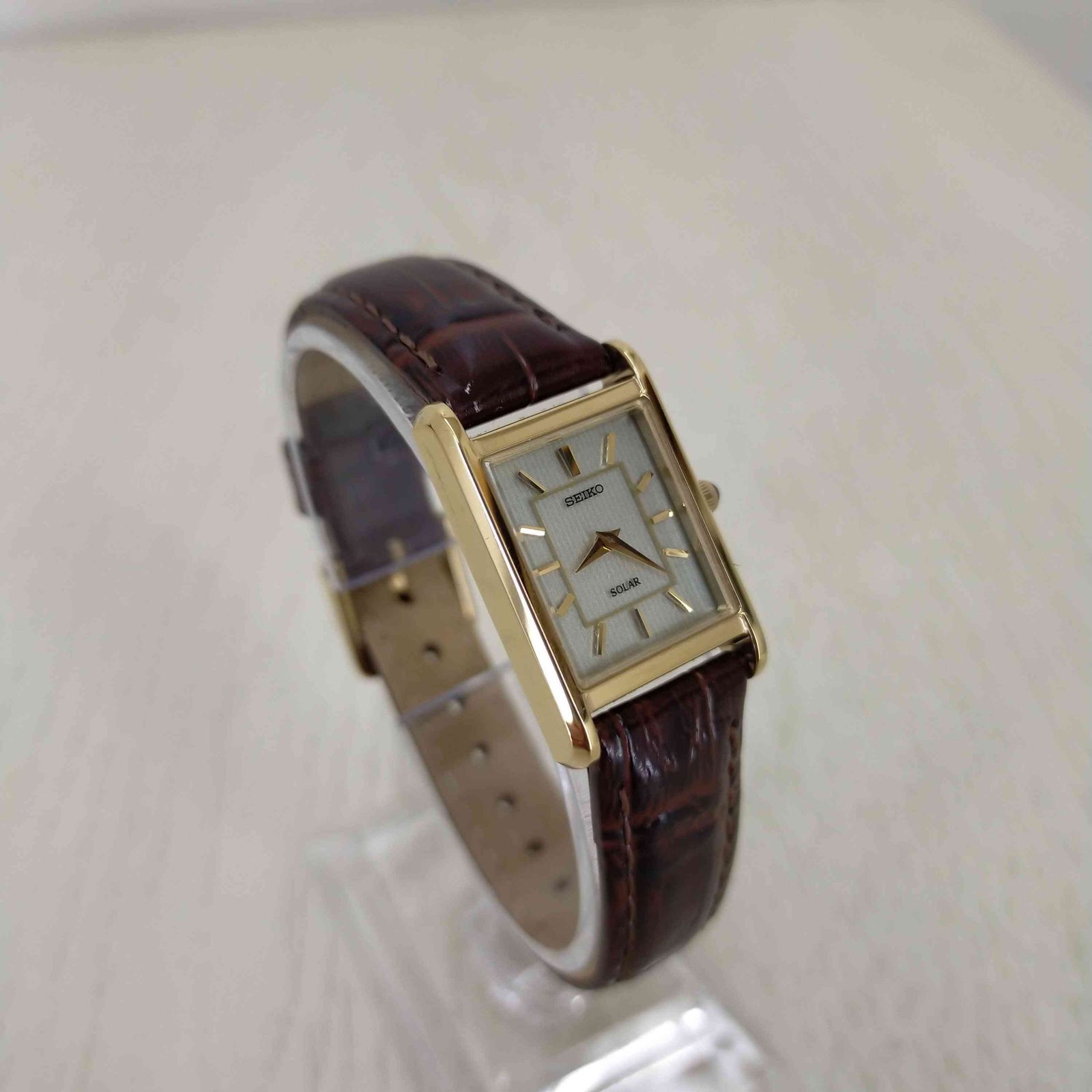 セイコー SEIKO スクエア ソーラー レザーベルト レディース 表記無