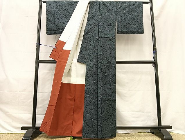 平和屋着物○本場大島紬 7マルキ 芝草枝葉文 正絹 逸品 CAAS7493yc