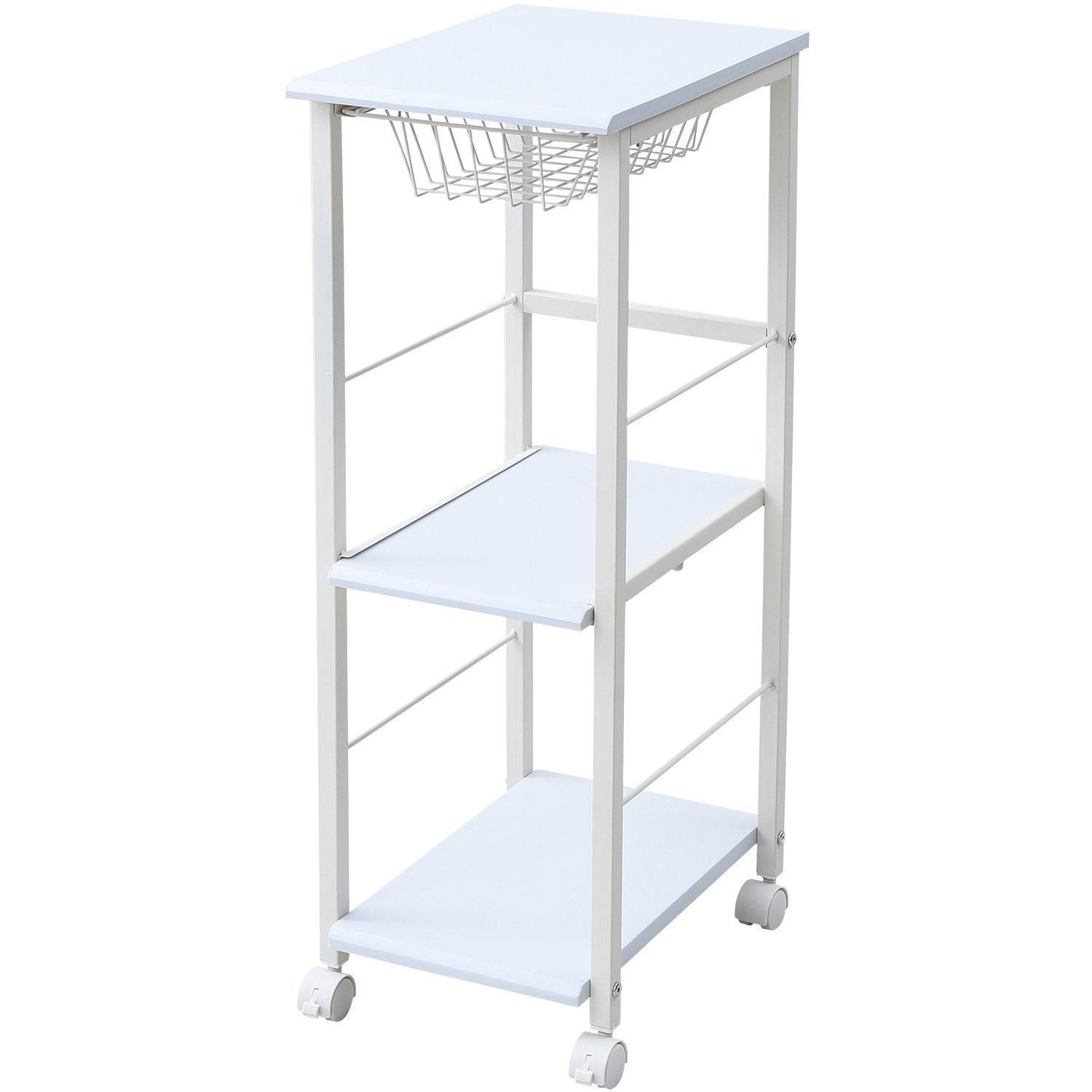 スリム ストッパー付きキャスター 3段 スライド式のカゴ 作業台 幅29.5×奥行42×高さ87.5cm すきま 収納 キッチンワゴン 場所を選ばない 組立品 山善 ホワイト KPB-2942 WH