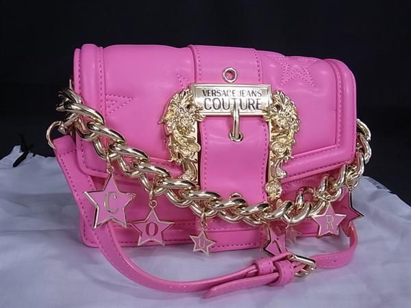 VERSACE JEANS COUTURE ヴェルサーチェ ジーンズ クチュール レザー 2WAY ハンドバッグ ショルダー ピンク系 FJ8231
