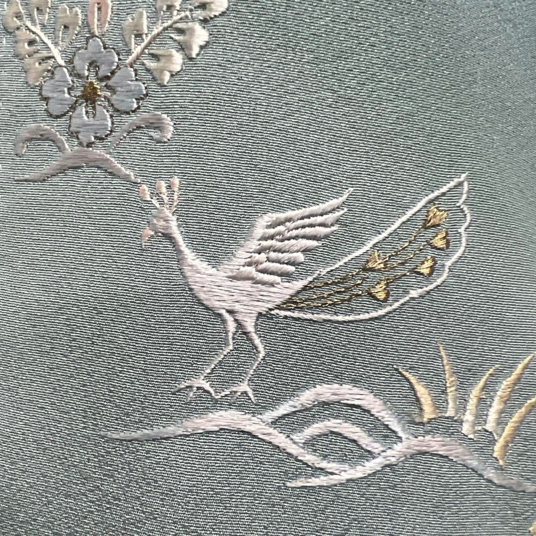 色留袖　刺繍　金駒刺繍　華紋　鳳凰紋　花模様 グリーン　着物　015a d 色留袖 刺繍 金駒刺繍 華紋 鳳凰紋 花模様 グリーン 着物 015a d