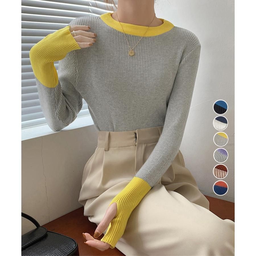 バイカラーニット 指穴ニットプルオーバー zz02258669ea2