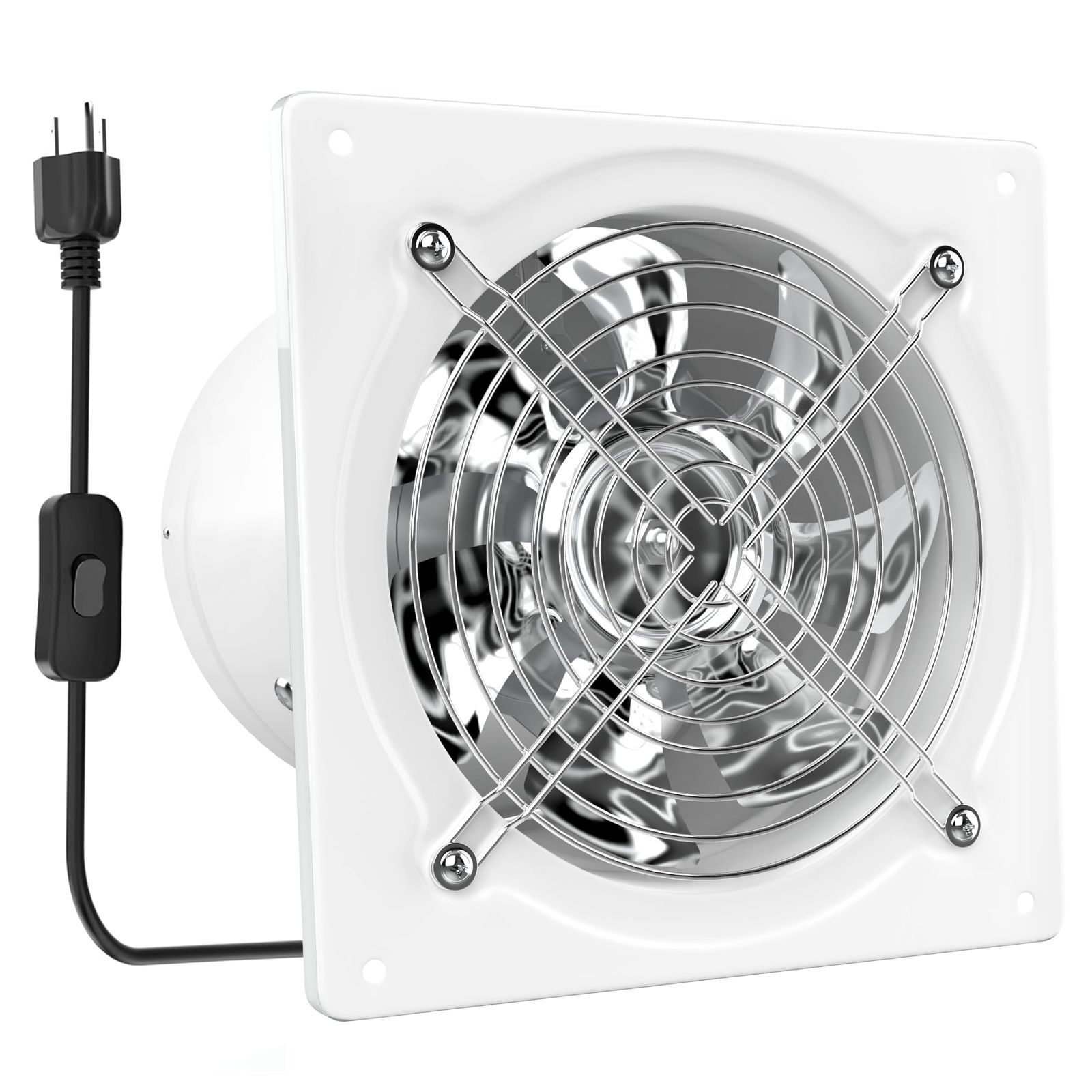 Okryain 換気扇 25cm 家庭用工業換気扇 中間取付形ダクトファン 業務用換気扇 大風量 強力 ON|OFFスイッチ付き ダクト用換気扇 排気 台所 作業所 倉庫換気用 25cm-白