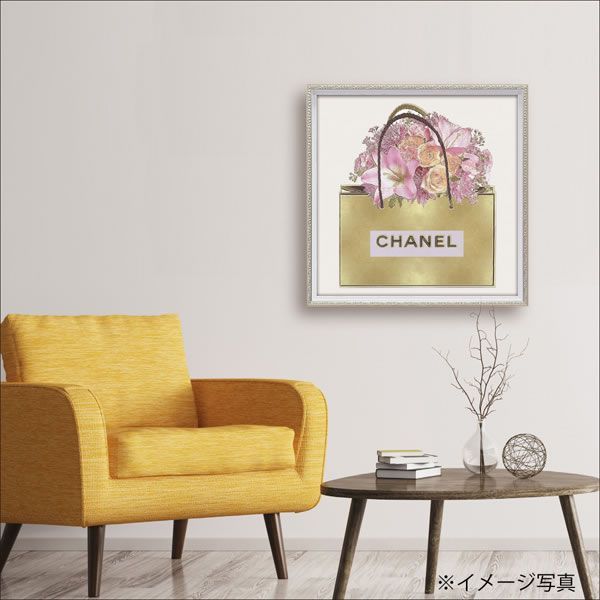 【美品】シャネル オマージュ キャンバスアート 絵画 ゴールド ピンク ブーケ 092295371-r1.jpg