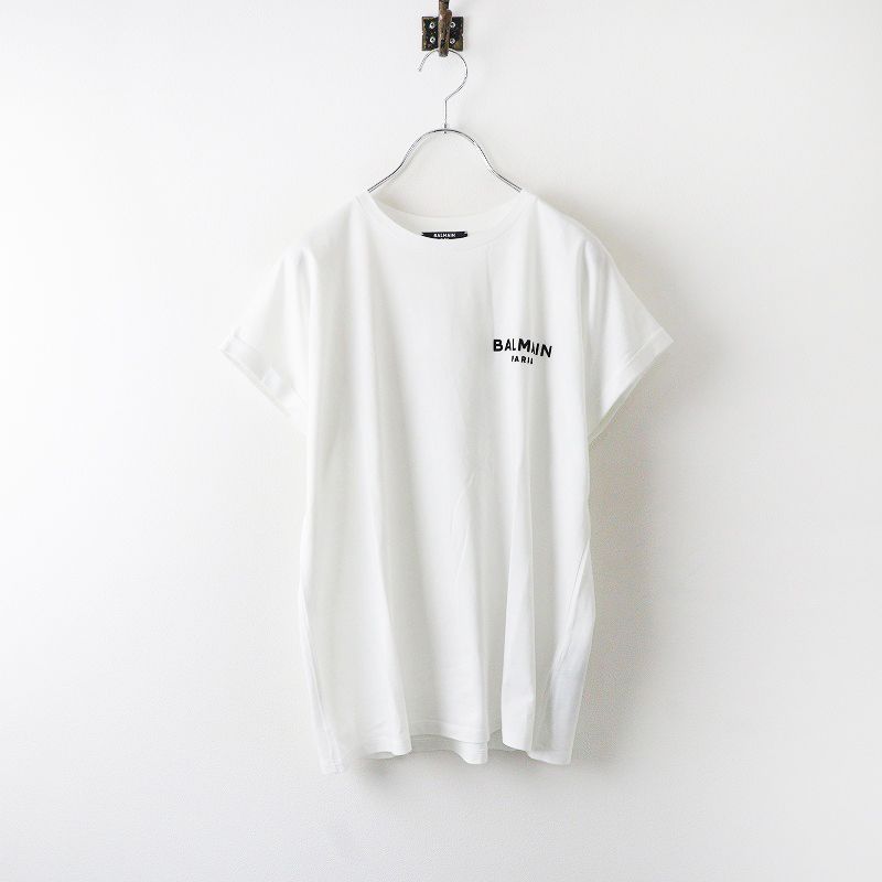 極美品 バルマン BALMAIN 1351 ベルベットロゴ Tシャツ XXS/ホワイト 