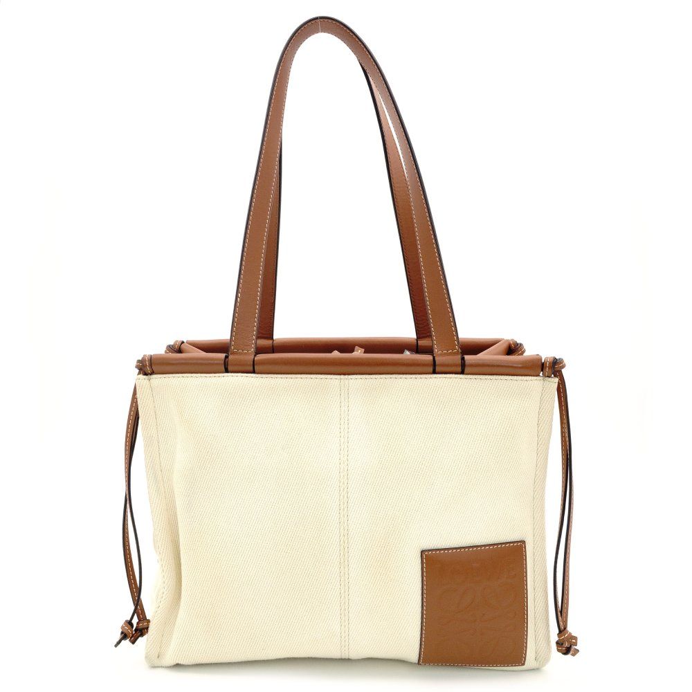 ロエベ LOEWE クッション アナグラム トートバッグ キャンバス ベージュ×ブラウン ロゴ ショルダー 7-10-606