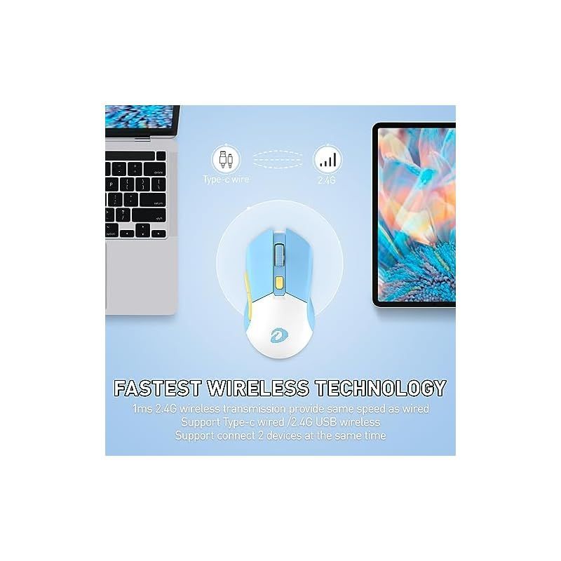 【在庫セール】DAREU ゲーミングマウス 無線 水色/ブルー ワイヤレス2.4G/有線USB接続可能 超軽量85g 人間工学 可愛い 12000DPI 充電ドック付き プログラム可能 EM901X【1年間メーカー】