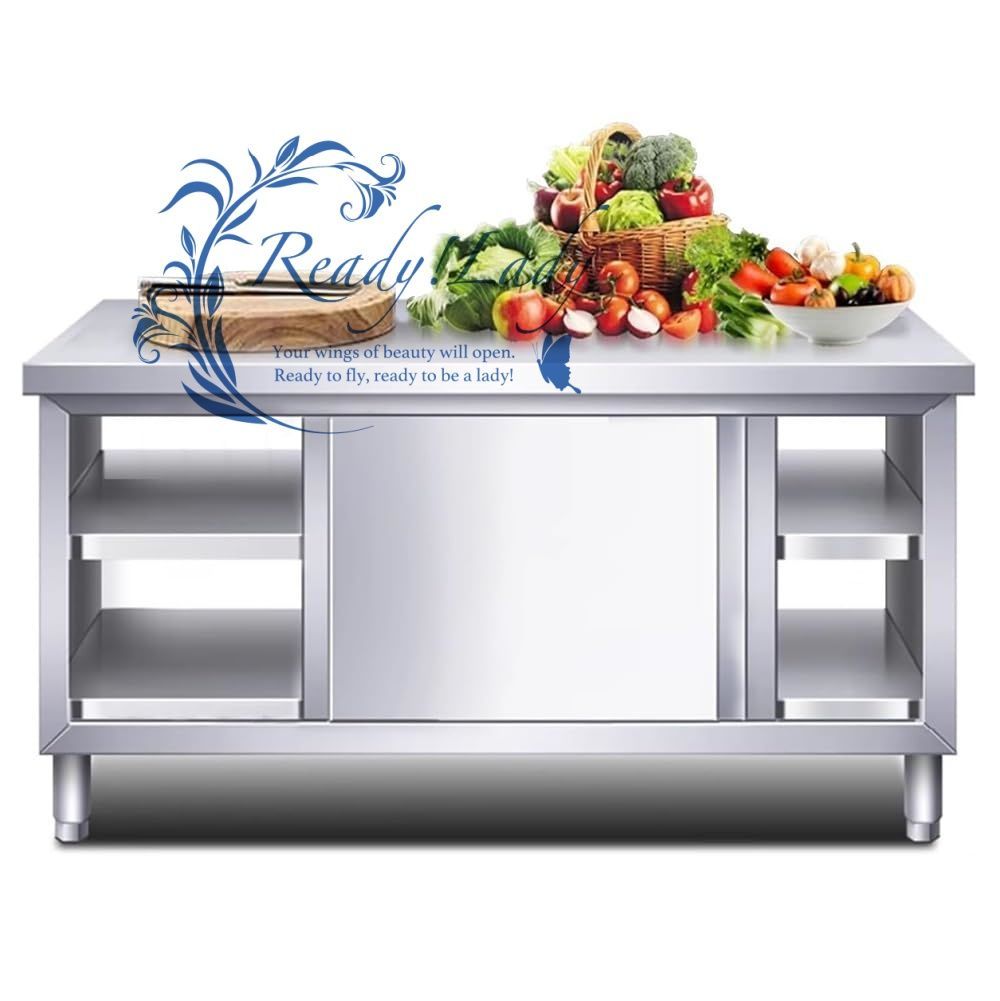 ステンレス 作業台 業務用調理台 キッチン調理テーブル 収納キャビネット 調整 キャスター脚 304ステンレス製 防水耐油性 業務用ケータリングテーブル 家庭用オペレーター 仕込み台 曲したエッジ 収納や調理に 両開きの引き戸付き 150 60 80cm