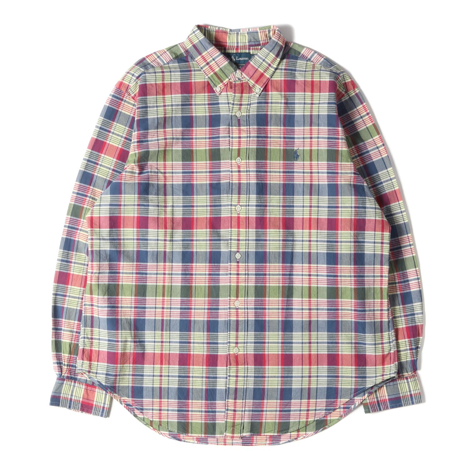 RALPH LAUREN ラルフローレン シャツ サイズ:XL マドラスチェック 柄 ボタンダウン シャツ 長袖  レッド ネイビー グリーン トップス カットソー カジュアルシャツ チェックシャツ アメトラ アメ