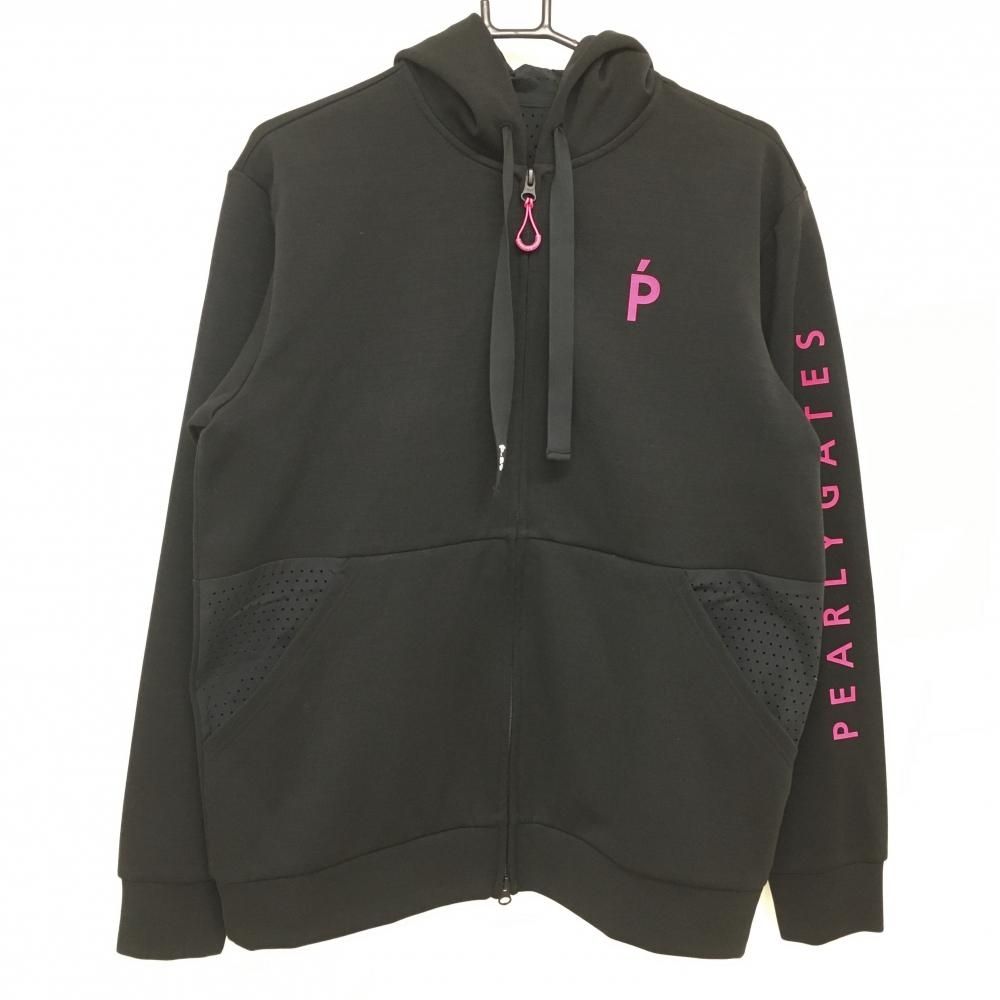 超美品】パーリーゲイツ ニットパーカー 黒×ピンク 一部切替