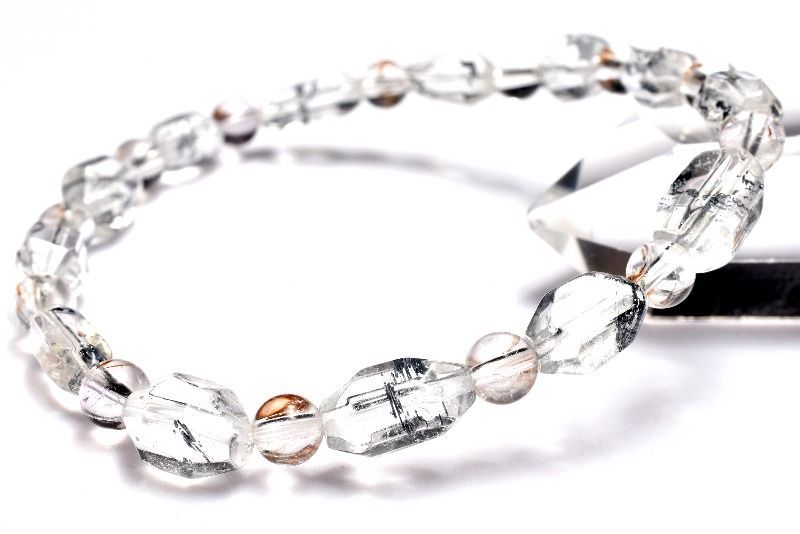 【１点物】希少レア◇数量限定 スティブナイトインクォーツ 8-10.5x4.5-7(丸玉ゲーサイトインクォーツ5)mm 原石ラフカット ブレスレット パワーストーン 天然石 _MA6835