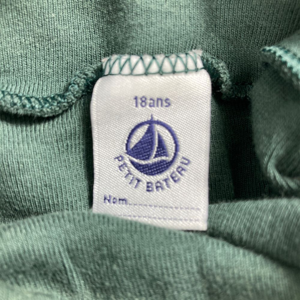 やや傷や汚れあり PETIT BATEAU タートルネック 長袖Tシャツ 緑 送料無料 古着