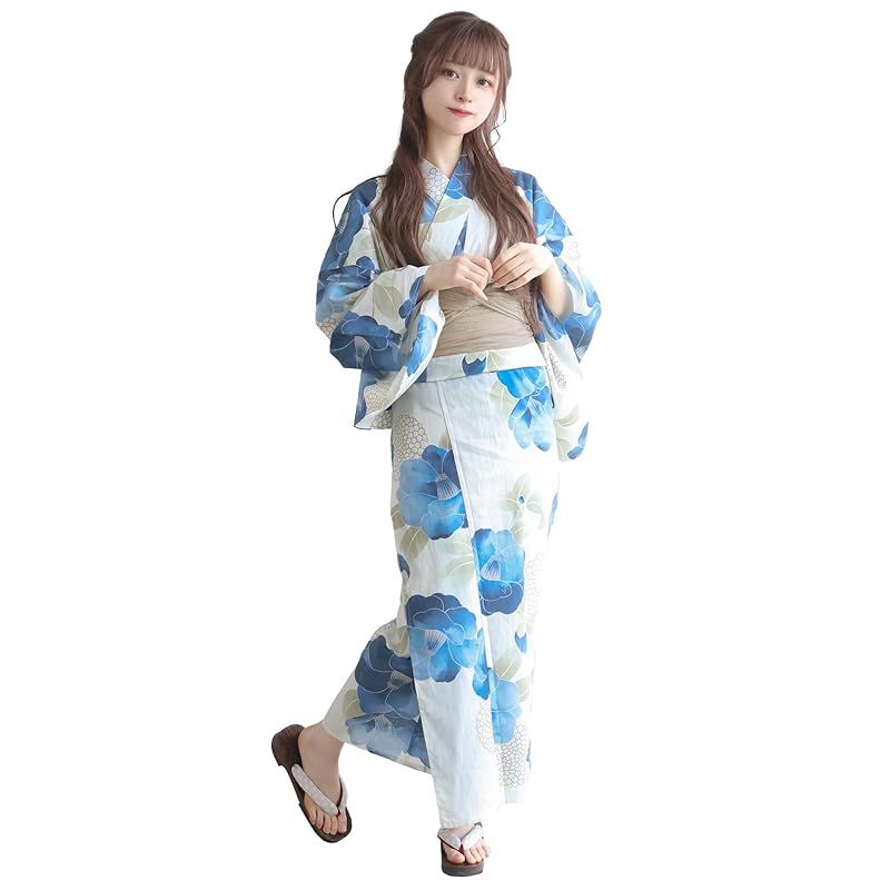 KYOETSU キョウエツ 浴衣セット 変わり織 生成り 二部式 4点セット 浴衣 兵児帯 肌着 下駄 レディース FH 13.清涼の椿かさね フリーサイズ 1