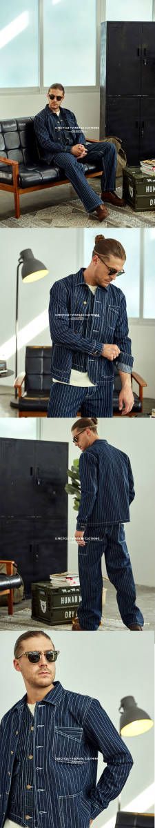 豪華 レトロヴィンテージ 50’s ストライプデニム 3ピース セットアップ サイズS～XL メンズ 大きいサイズあり MZO387