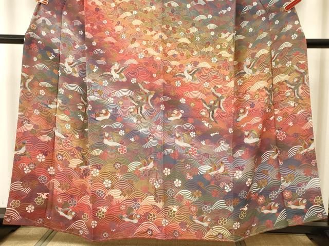 平和屋着物□訪問着 花鳥波文 暈し染め 正絹 逸品 DAAS9502ma