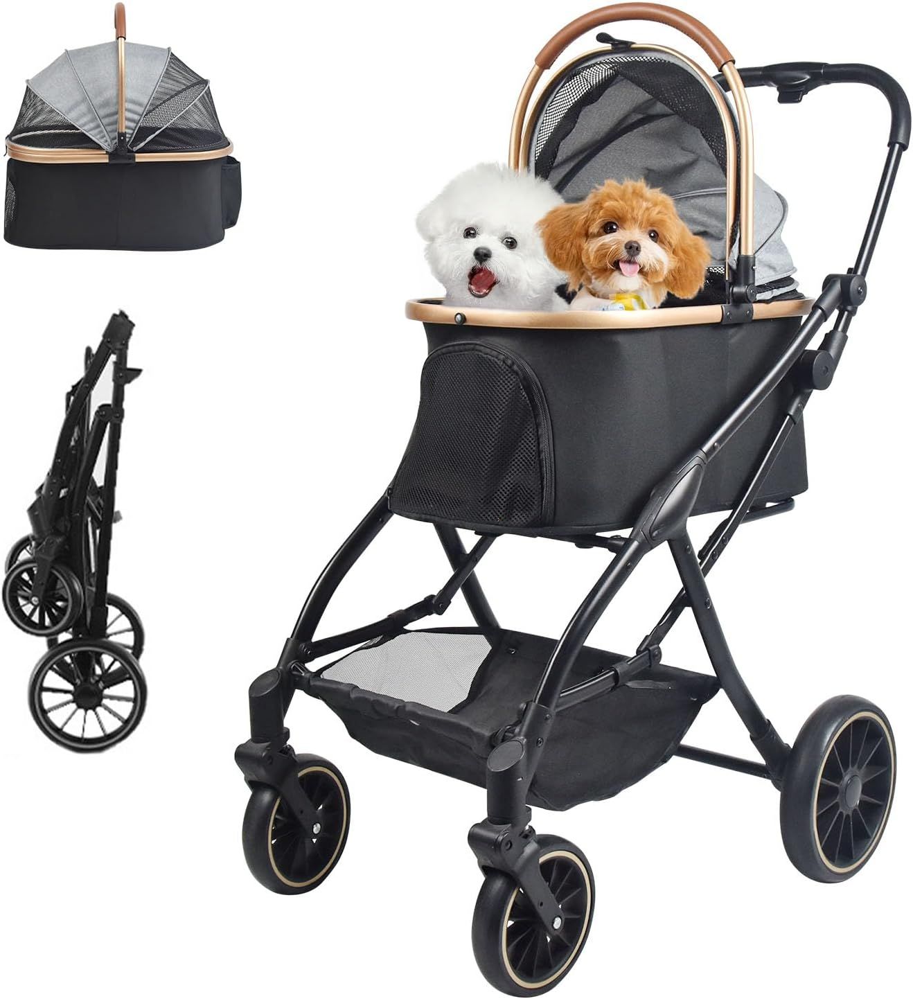 WODEGOU分離型 ペットカート犬用カートペットバギー 小型犬 中型犬 猫 犬 カート折り畳みわんタッチ2way ペットカート3WAY 多頭 取り外し可能 収納簡単 多機能 ４輪 前輪360回転 組み立て簡単 軽