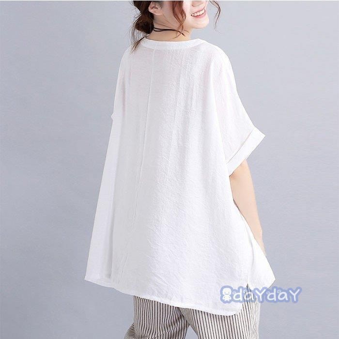 Tシャツ レディース 半袖 トップス 無地 シャツ ブラウス リネン素材 大きいサイズ クールネック ゆったり 森ガール 2022春夏新作 半袖 ブラウス レディース 森ガール Tシャツ 無地 リネン素材