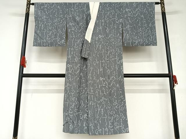 平和屋着物●東京染伝統工芸士 金田昇 長襦袢 単衣 文字文 正絹 AAAU8065zg