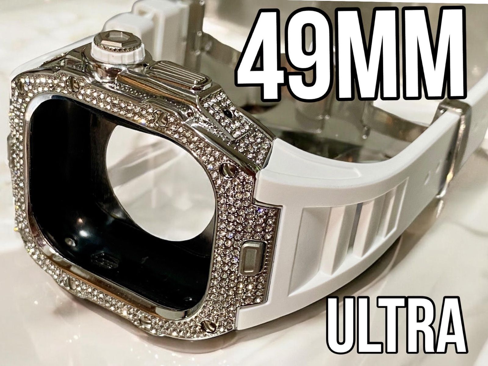 Apple Watchラバーバンドベルト 49 ultra ウルトラ カバーケースセット キラキラ ジルコニア 15