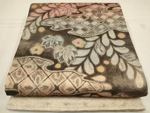 平和屋着物▽太鼓柄袋帯 ふくれ織 辻が花 金糸 正絹 逸品