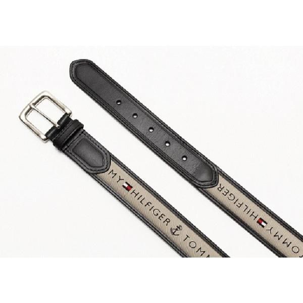 メンズベルト 人気ブランド トミーヒルフィガー TOMMY HILFIGER ブラック×カーキ 本革 ロゴ カジュアルベルト 38mm USA直輸入モデル メンズギフト 送料無料
