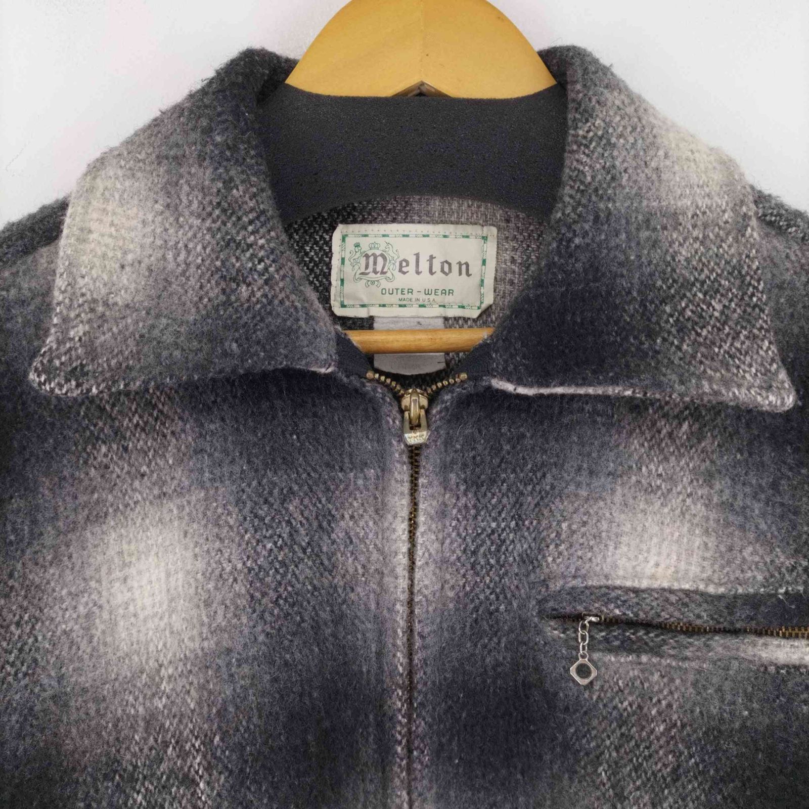メルトン melton 90S USA製 FULL ZIP WOOL JACKET オンブレ