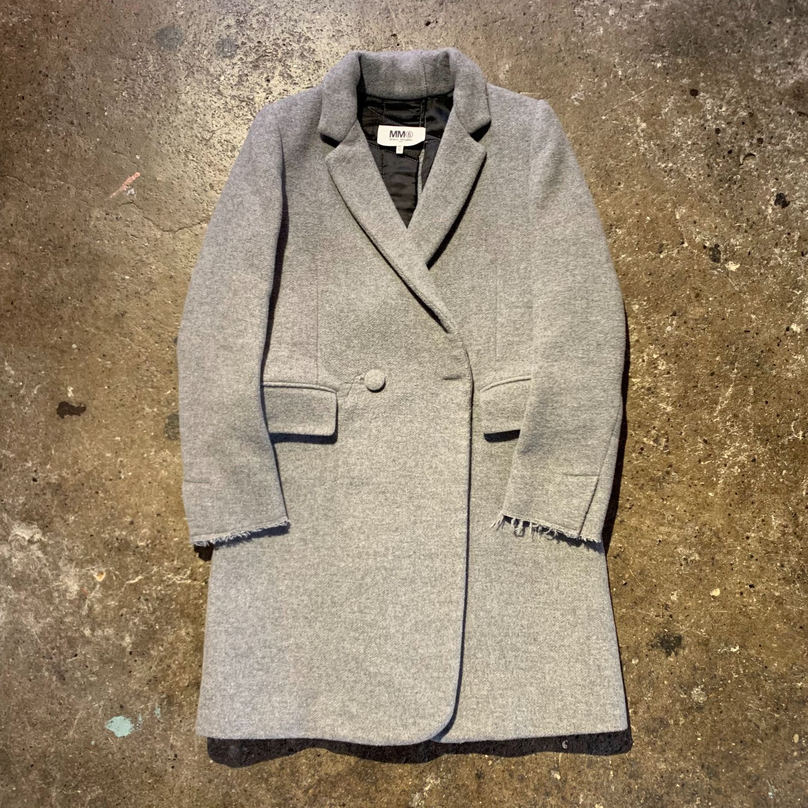 MM6 16aw ダブルチェスターコート ウール カットオフ フェイク