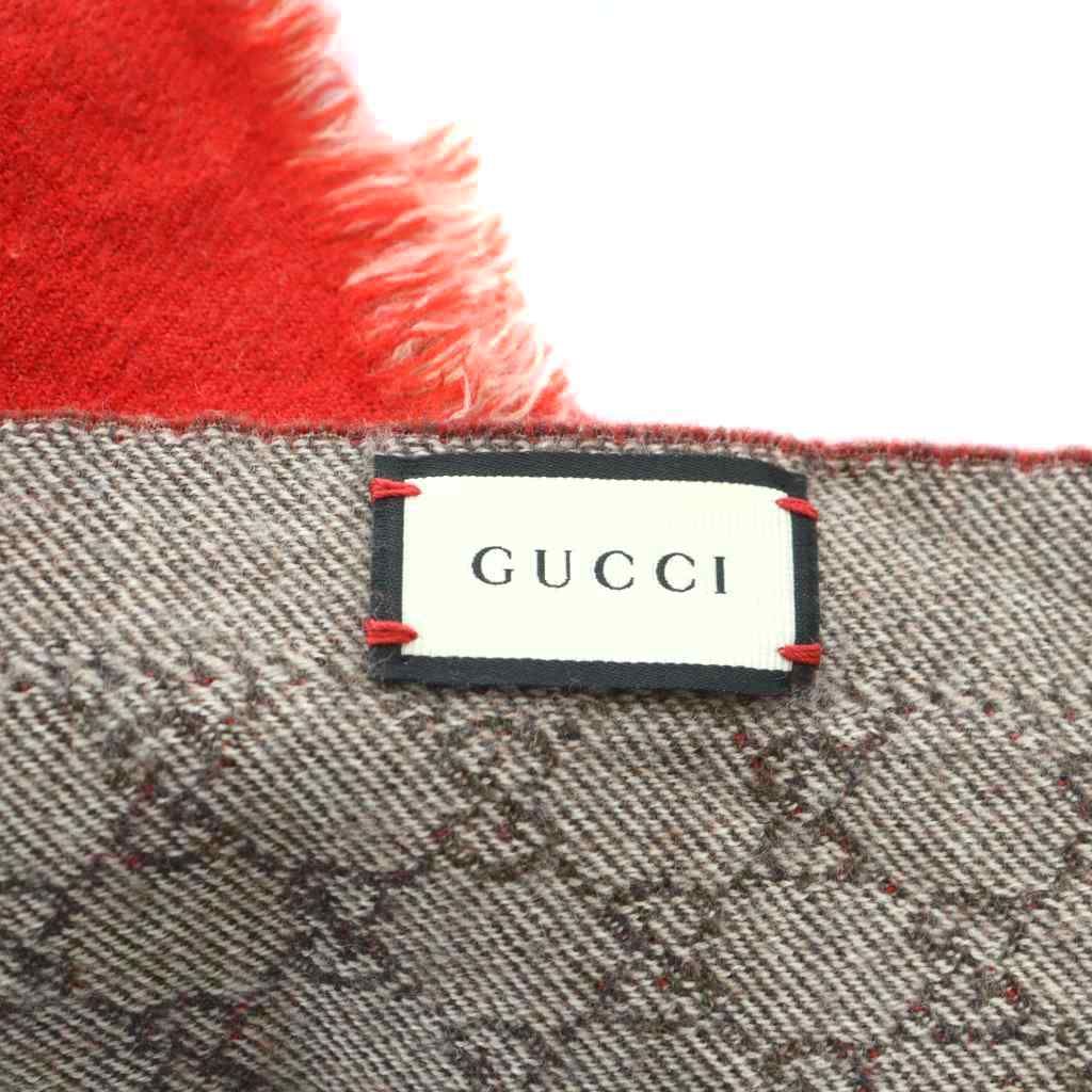 グッチ GUCCI マフラー ストール ロゴ GG柄 総柄 茶 ブラウン 赤