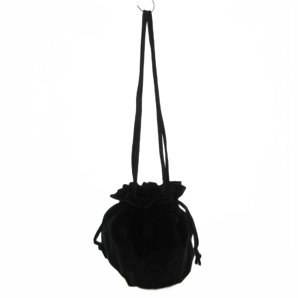 ツル バイ マリコオイカワ TSURU by Mariko Oikawa 巾着バッグ ベロア 黒 ブラック チェリーモチーフ さくらんぼ UO