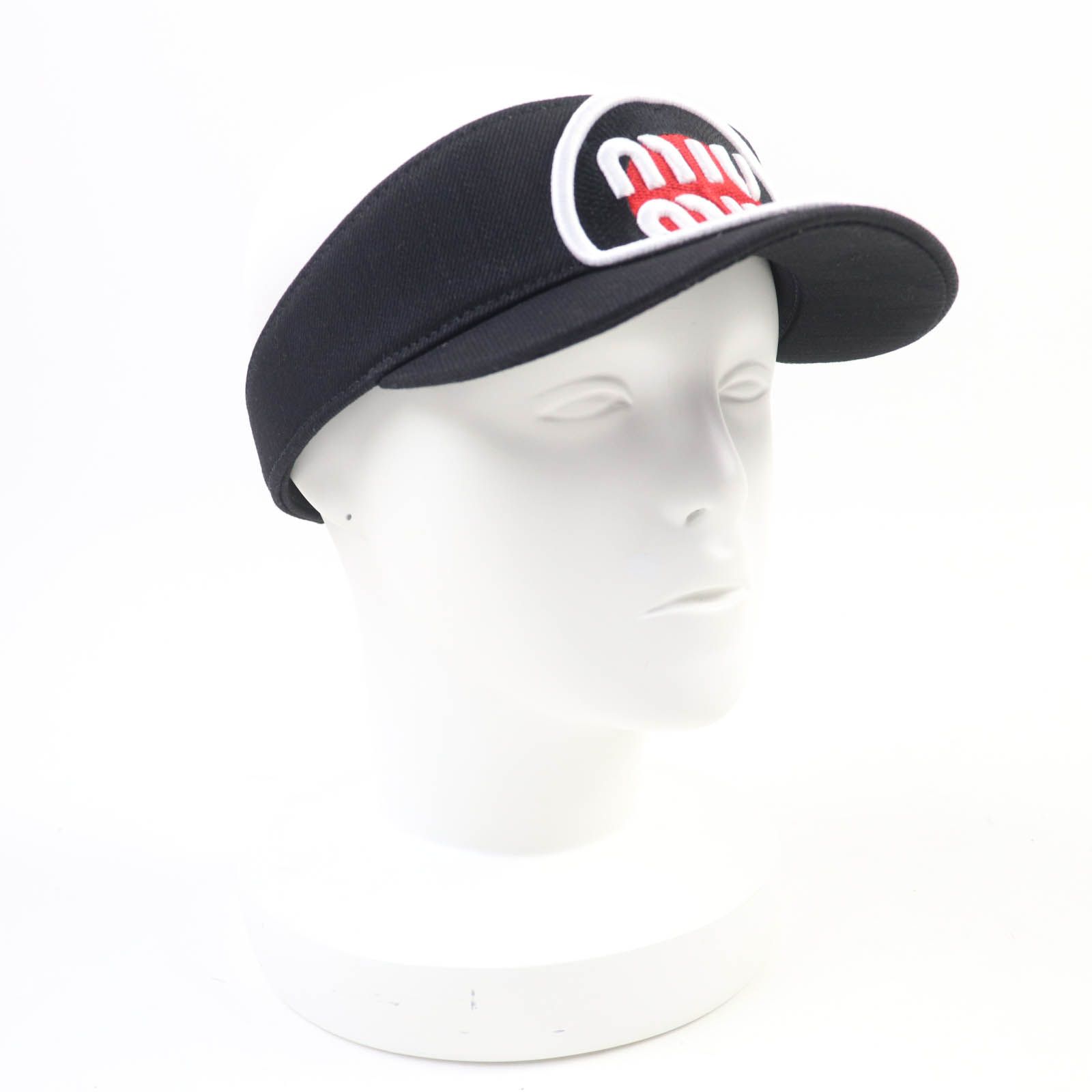 MIUMIU ミュウミュウ コットン100％ ロゴワッペン付 サンバイザー ブラック M イタリア製 レディース
