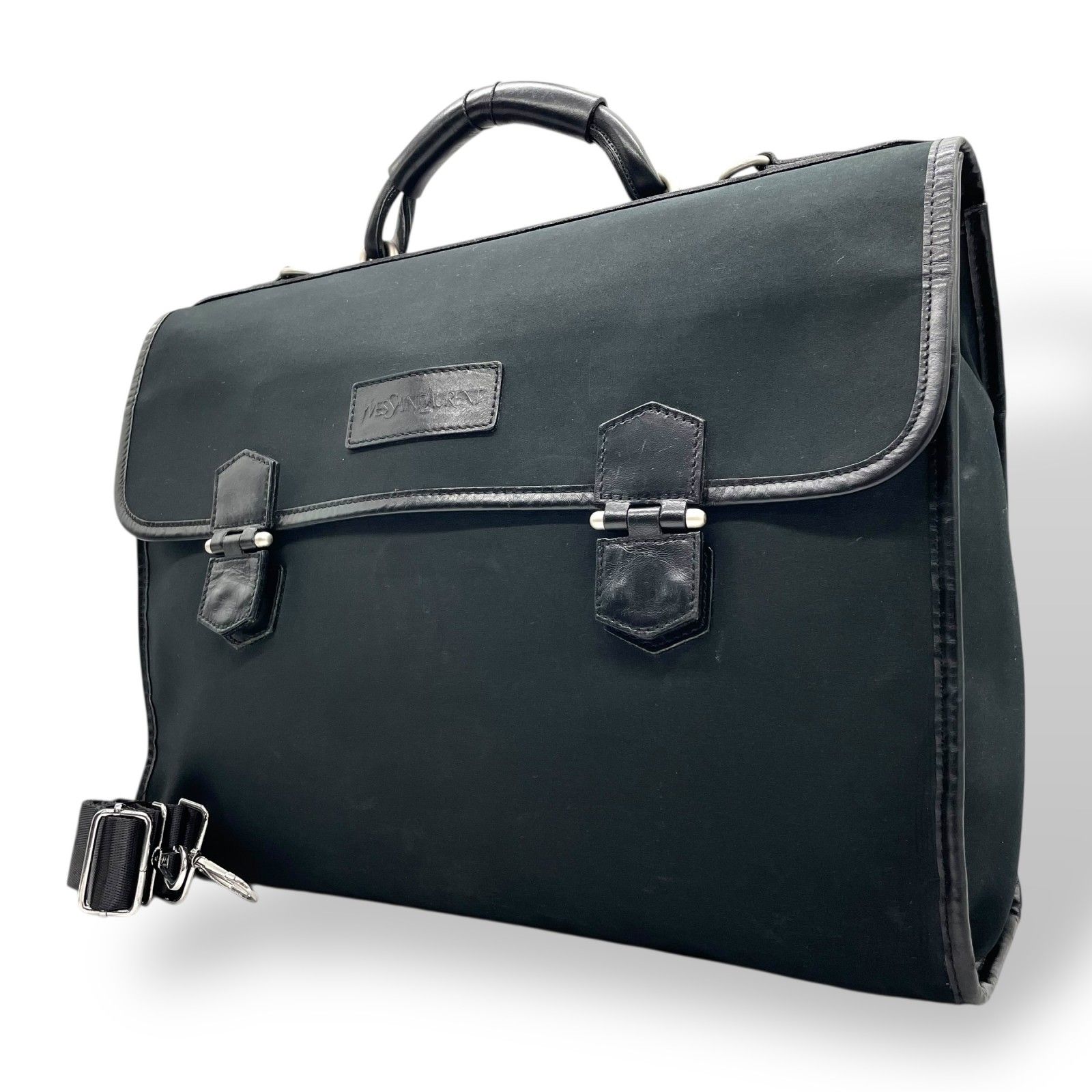 イヴサンローラン YVES SAINT LAURENT ビジネスバッグ ブリーフケース ショルダーバッグ 肩掛け 2WAY 黒 ブラック ナイロン×レザー ショルダー付 ブリーフケース YSL B