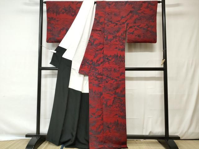 平和屋着物▽上質な色無地 単衣 丹色 鬼しぼ縮緬 正絹