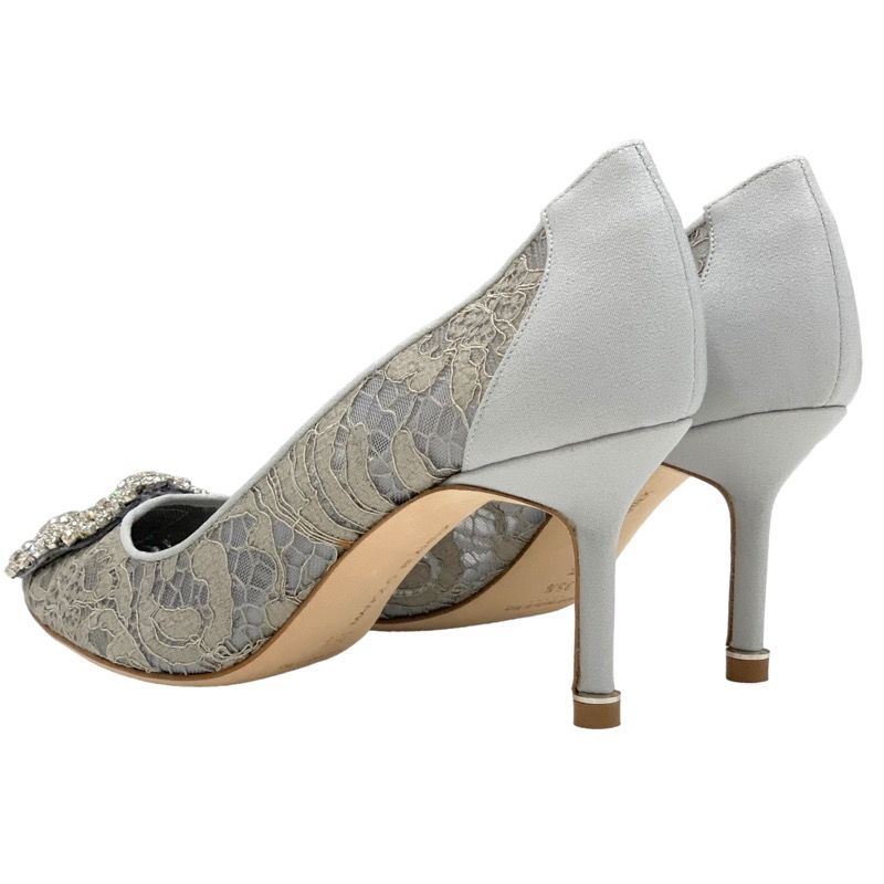 8641 マノロブラニク ハンギシ ビジュー レース パンプス グレー
