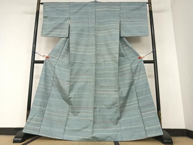 平和屋着物●上質な紬 横段文 正絹 AABA0199zg