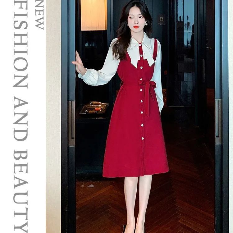 タグ付き✨バーバリー ボウタイ シャツワンピース 赤