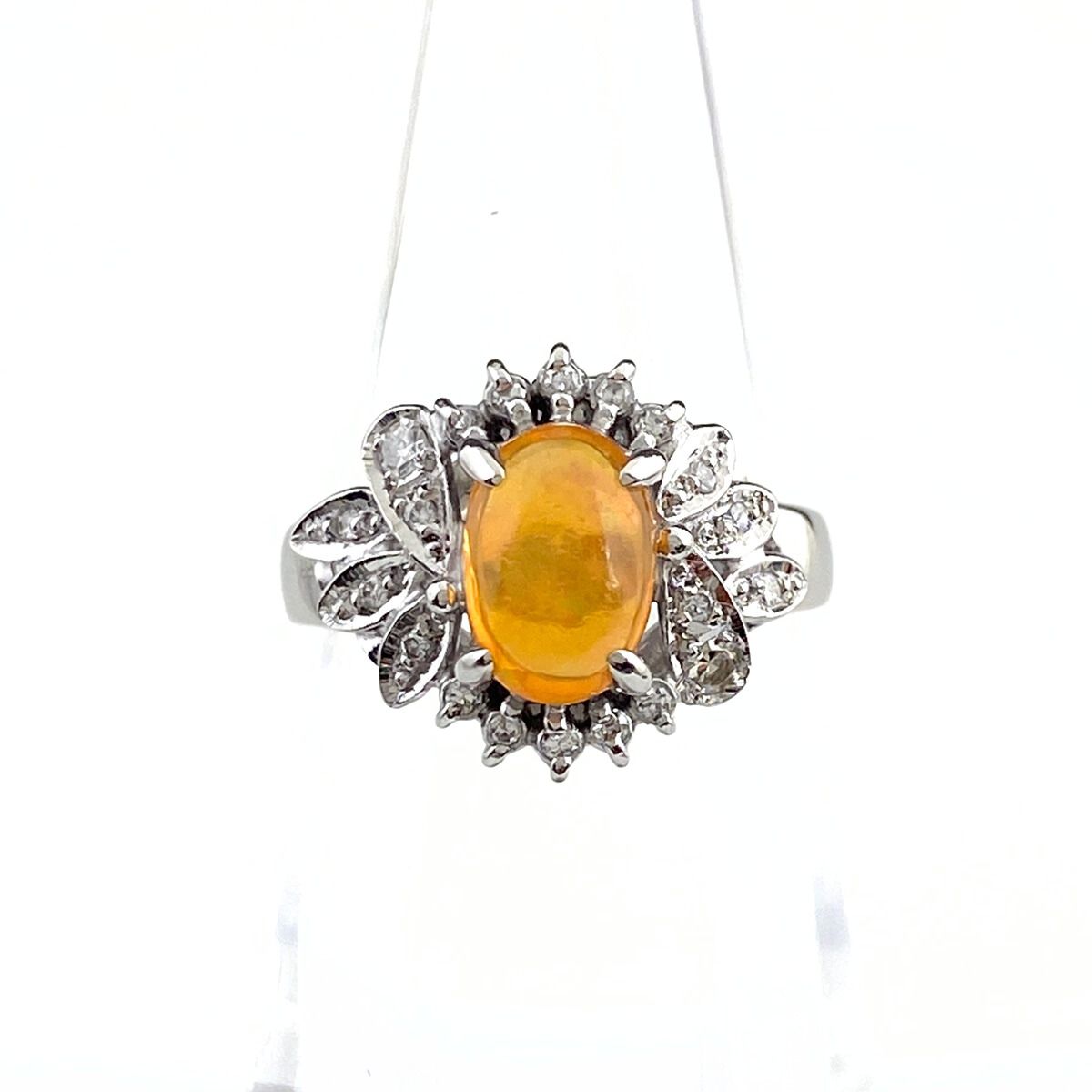 ファイアオパール デザインリング プラチナ 指輪 メレダイヤ リング 12号 Pt900 ダイヤモンド ファイアオパール レディース