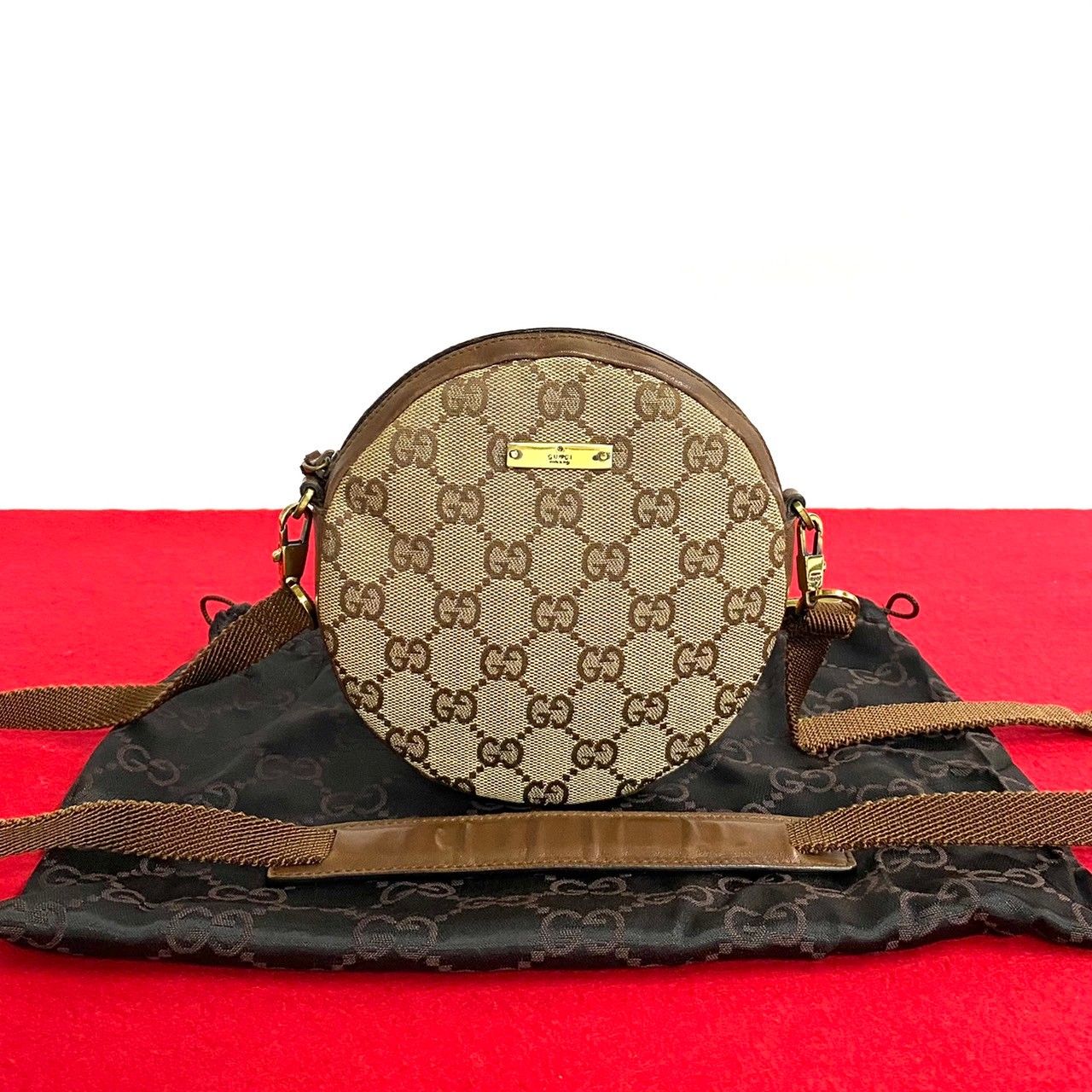 極 美品 保存袋付き GUCCI グッチ GGキャンバス ロゴ 金具 レザー 本革 ミニ ショルダーバッグ ポシェット サコッシュ ブラウン  05042 - メルカリ