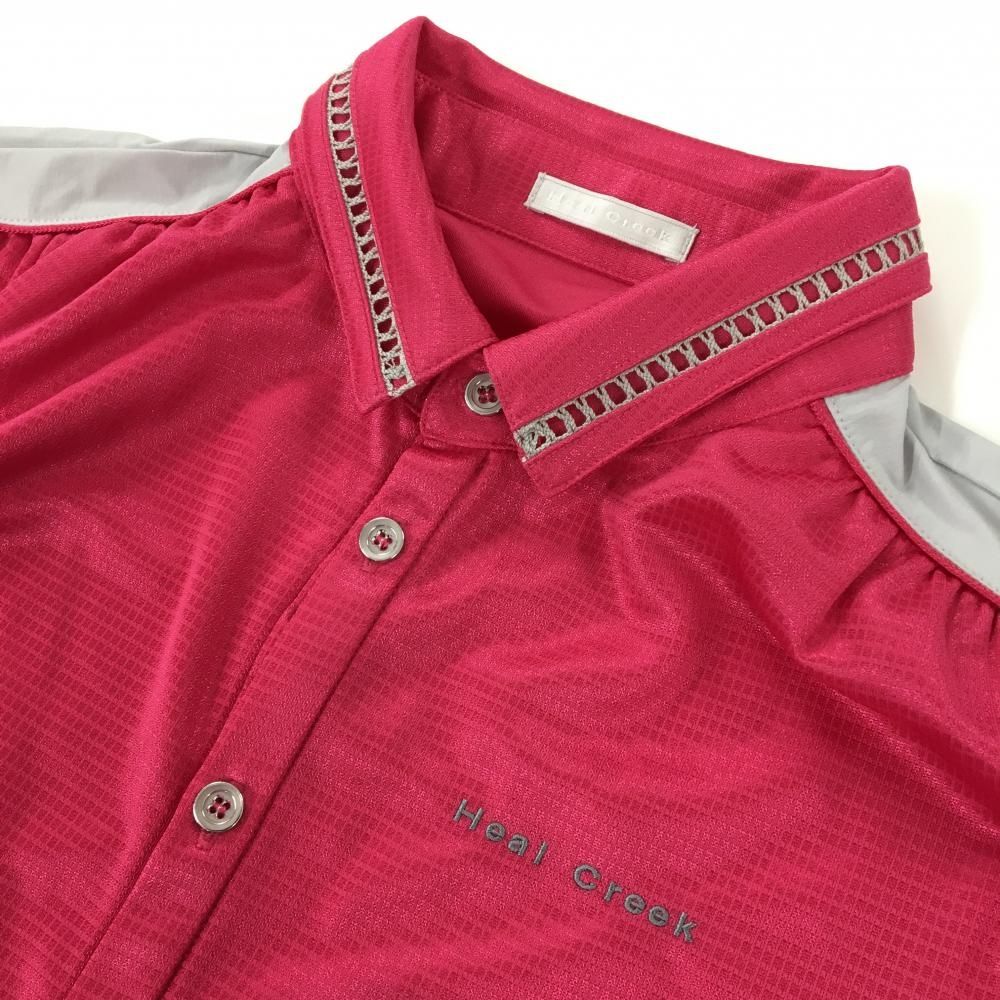 超美品】ヒールクリーク 半袖シャツ ピンク×グレー 地模様 肩切替