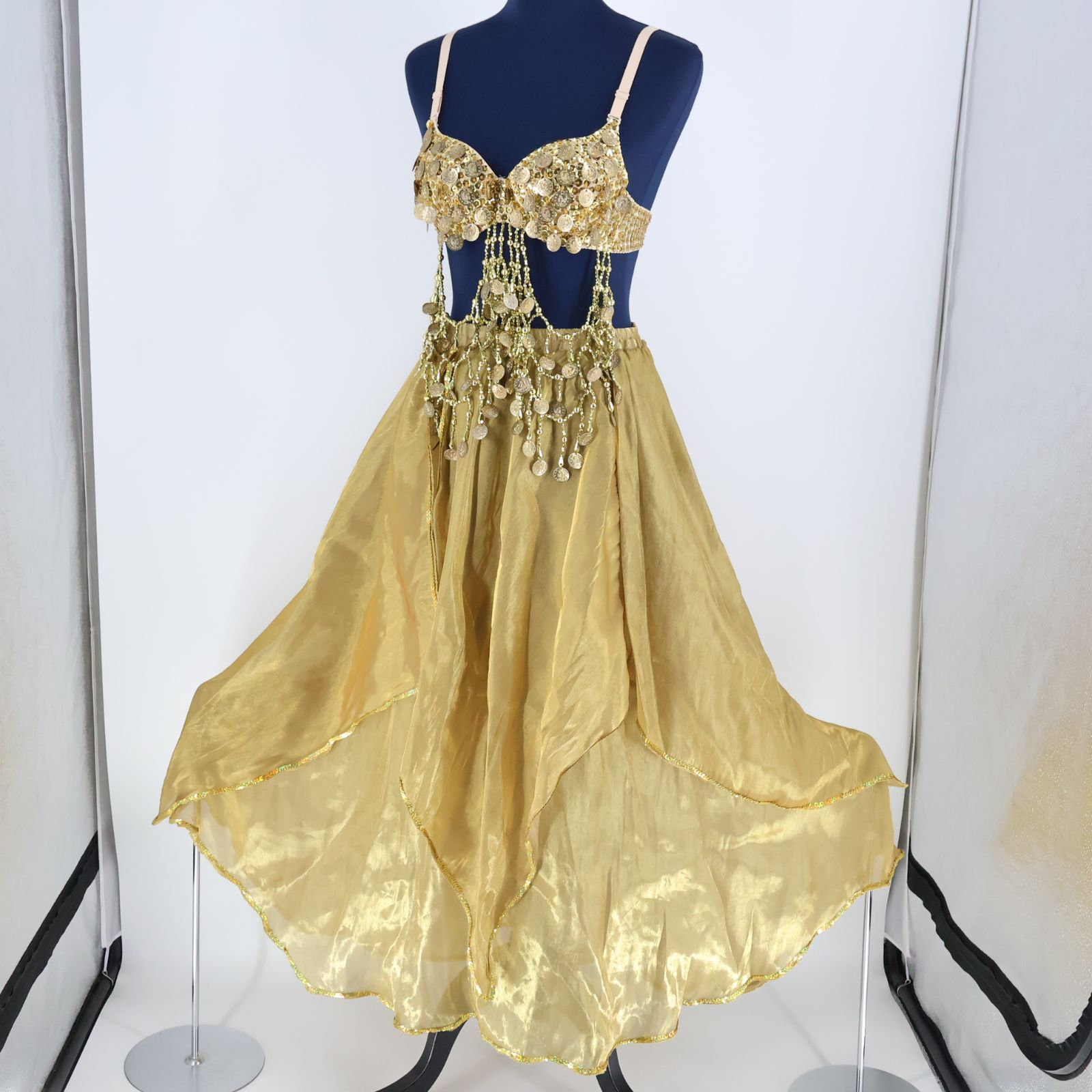 ベリーダンス用 オリエンタル衣装】ゴールド コイン スパンコールラメ