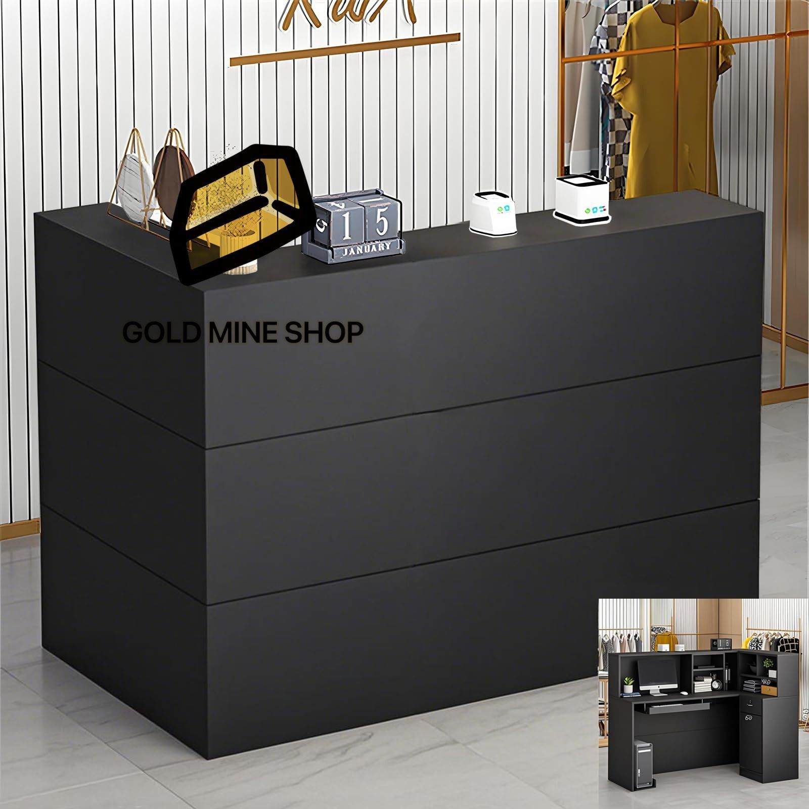 受付 カウンターテーブル レジ係カウンタ木製 レジカウンター ロック引き 木製レセプションデスクレジスタンドの受付カウンター 無人受付カウンターに最適 黒 122 82 113 cm