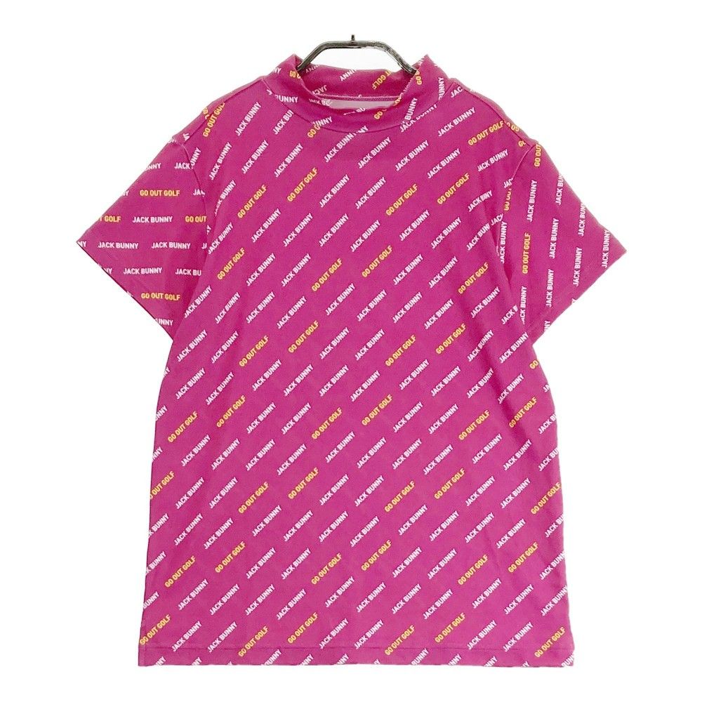 サイズ：2 JACK BUNNY ジャックバニー 2022年モデル ハイネック 半袖Tシャツ ロゴ 総柄 ピンク系 [240101285883]# ゴルフウェア レディース ストスト