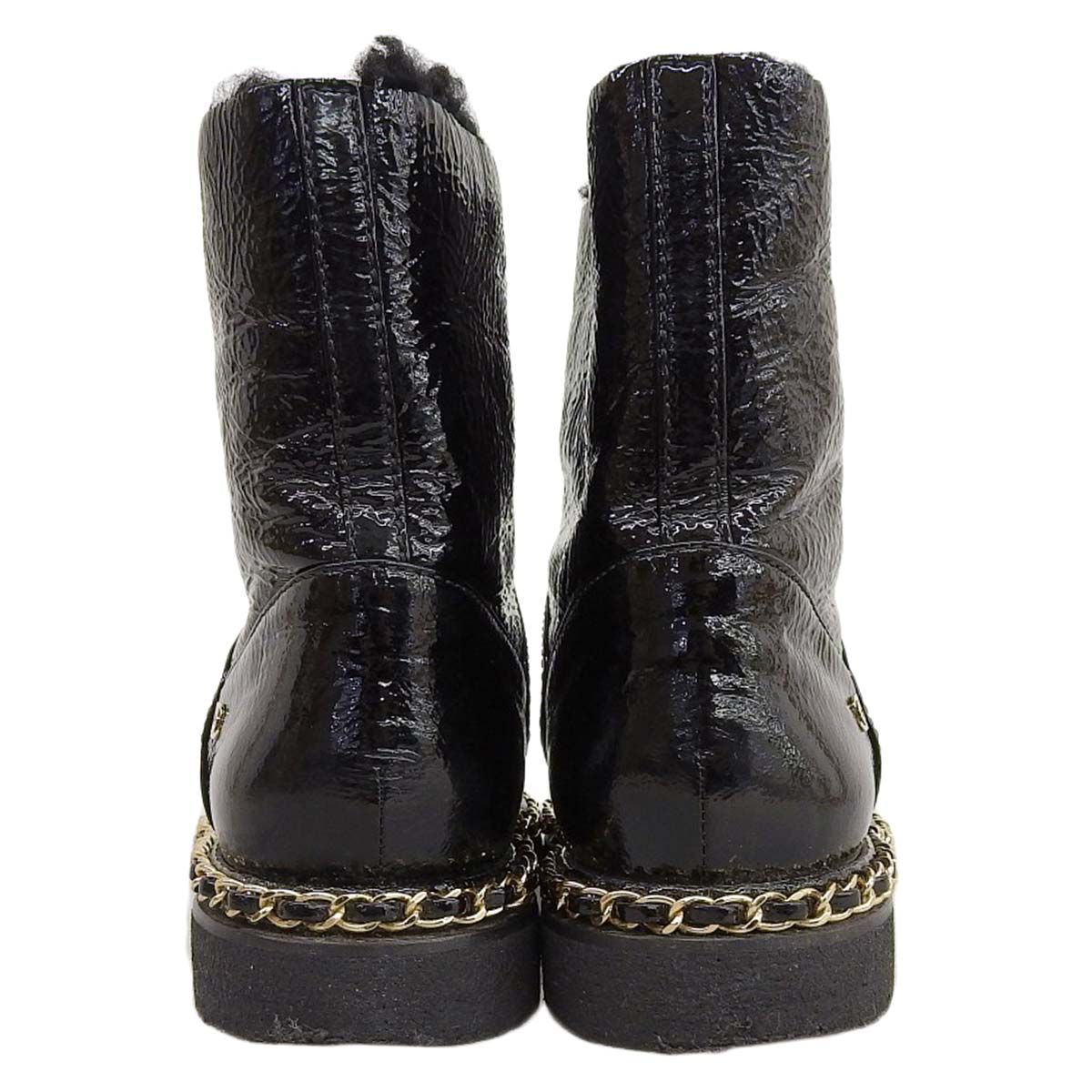 CHANELチェーンムートンブーツブラック40C