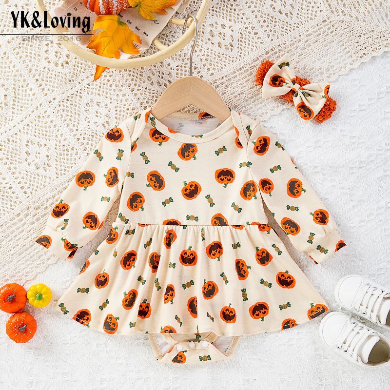 パンプキン ゴースト ハロウィン コスプレ子供 ロンパース付き 女の子 ベビー 80