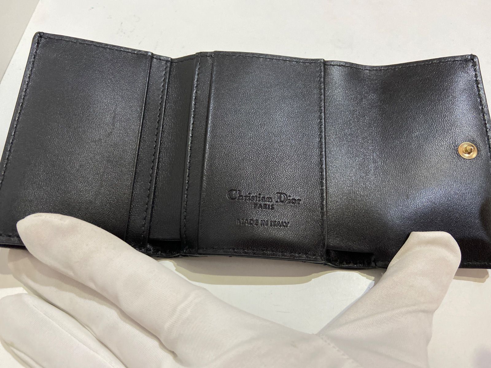 【極極美品】Dior⭐ディオール【カロ カナージュ】三つ折り財布⭐コンパクト 黒 Christian Dior 三つ折り財布 カナージュ レザー ブラック 極極美品