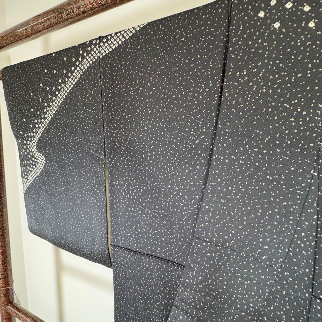 超 正絹 袷 現代 訪問着 着物 黒 絞り トールサイズ 164 KIN-KAAI_COM