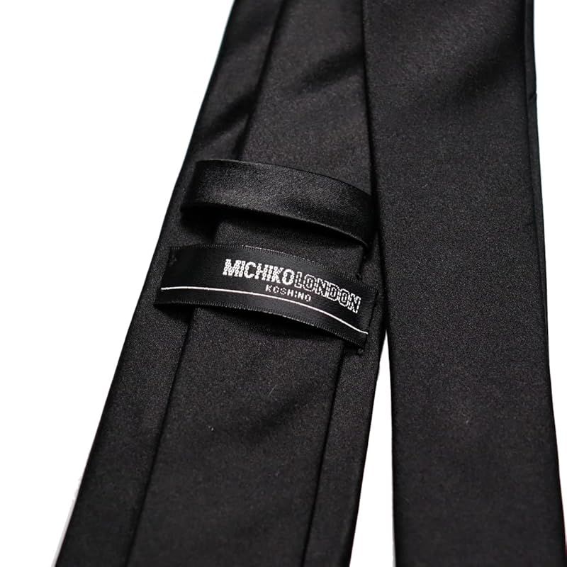 [ミチコロンドン] ネクタイ 黒 葬式 弔事用 ブラックフォーマル ブランドネクタイ お葬式 通夜 冠婚葬祭 法事 冠婚葬祭 ネクタイ 黒 メンズ 無地 ネクタイ チーフ セット ブランド フォーマル 葬式用 喪服 葬儀